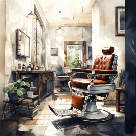 Modern barber shop interior with chair and table. Workplace.の素材
