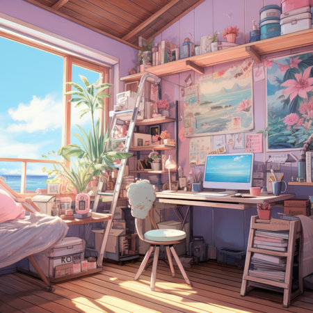 Interior of a children's room in the attic.の素材