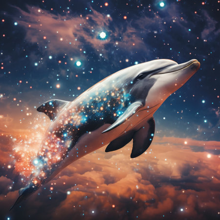 Dolphin in the sky with starsの素材