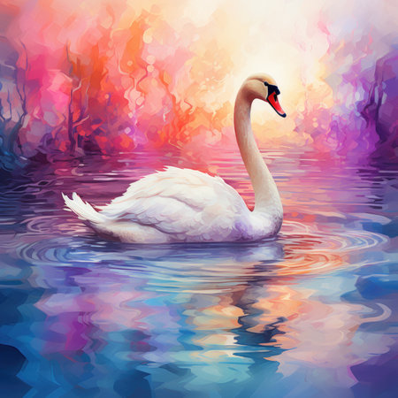 Beautiful white swan swimming in the lake.の素材