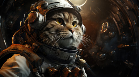 Astronaut cat in spacesuit on dark backgroundの素材