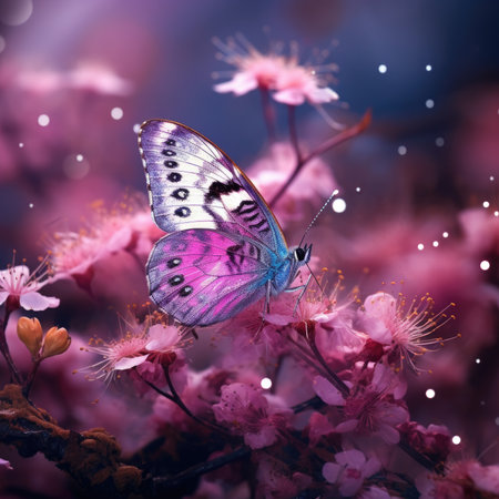 Beautiful butterfly on blossom tree with bokeh effect.の素材
