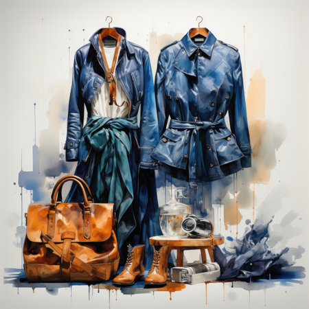 Women's clothing and accessories on a grunge background.の素材