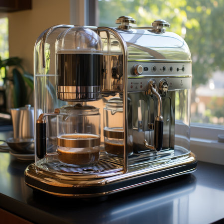 Coffee machine on the table in the cafeの素材