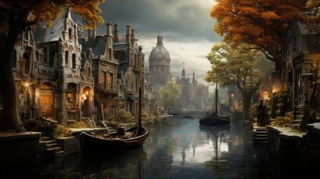 Boat in vintage Cityの素材