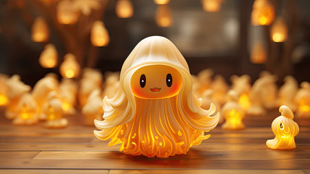 a cute yellow octopus in the room with candlesの素材