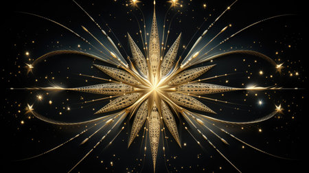 Abstract gold flower on black background.の素材