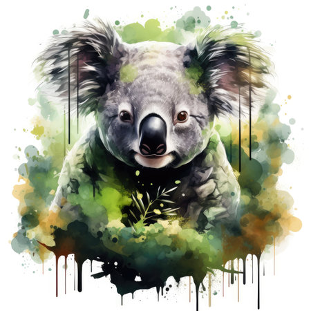 Watercolor koala on a watercolor backgroundの素材