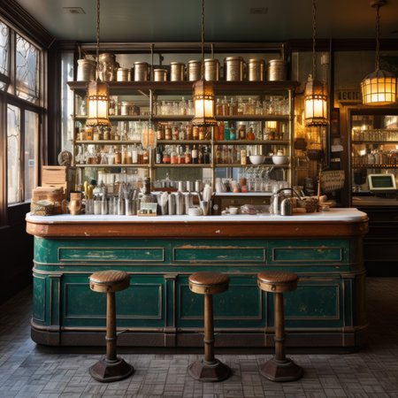 Vintage bar counter in a coffee shop. Coffee shop interior.の素材