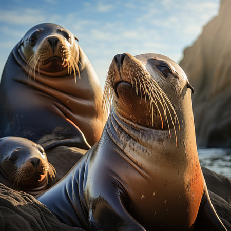 Sea lions on the coast of the Oceanの素材