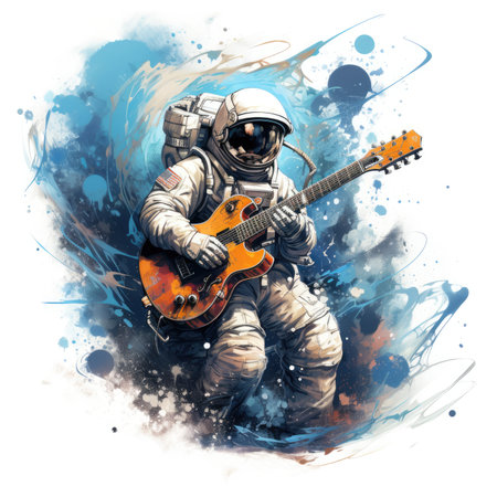 Astronaut playing the electric guitar.の素材