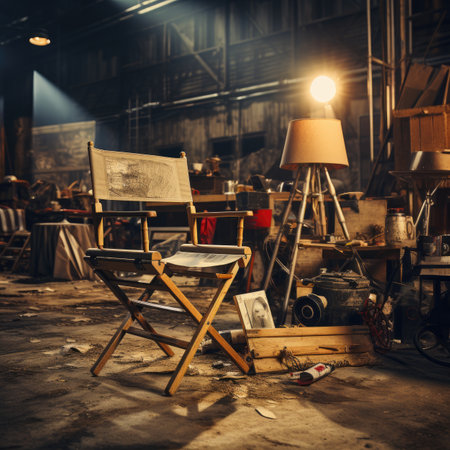 Interior of an old factory with a chair and a table lampの素材