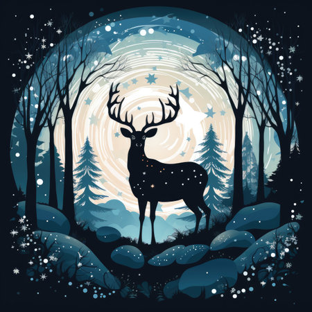 Deer in the forest. Christmas and New Yearの素材