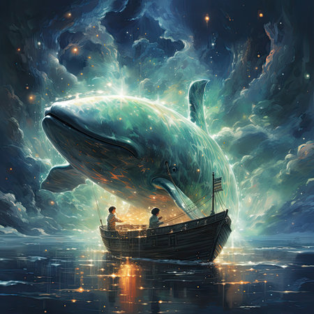 Fantasy scene with a whale in the oceanの素材