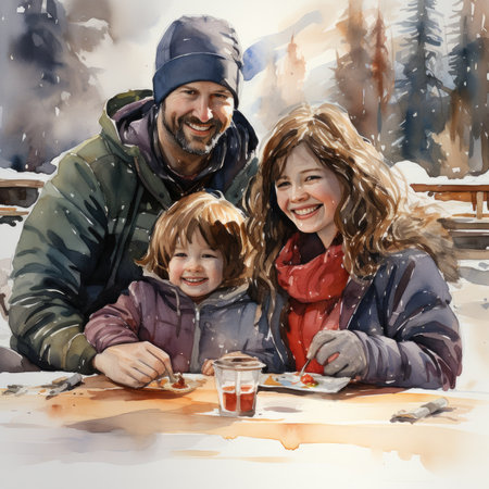 Family Winter Holiday Vacation Traveling Togetherness Concept. Portrait Of Happy Smiling Family On Winter Vacationの素材