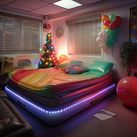 Bedroom with christmas tree and balloonsの素材