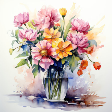 Watercolor Bouquet of peonies in a vase.の素材