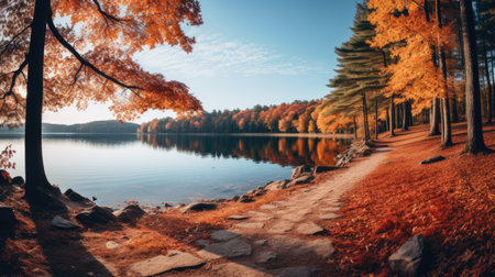 Autumn lake in the forest. Beautiful autumn landscape with a lakeの素材