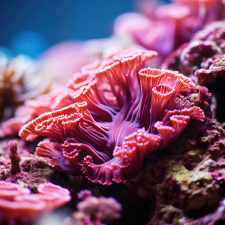 Close up of a pink coral in a reef aquarium. Shallow depth of field.の素材