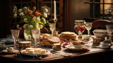 Festive table setting for a wedding or other celebration in the restaurantの素材