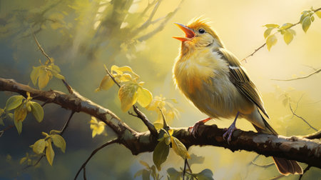 Beautiful red-billed oriole bird on a tree branchの素材