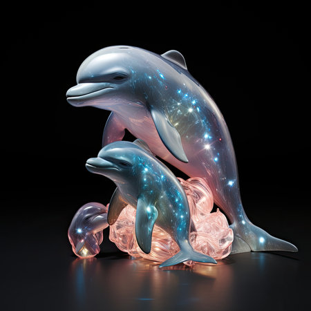 dolphins on black backgroundの素材