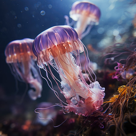 Beautiful jellyfish swimming in the water. Underwater world.の素材