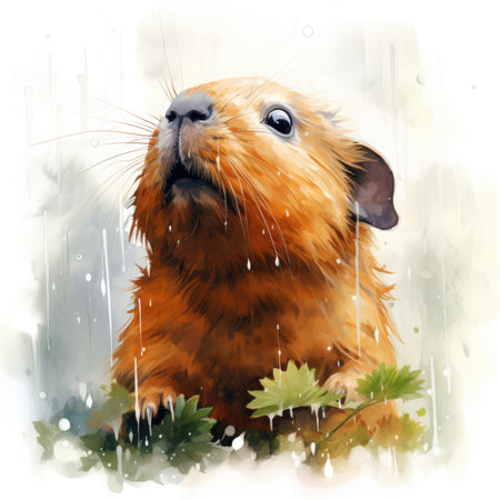 Watercolor Cute hamster in the rain.の素材