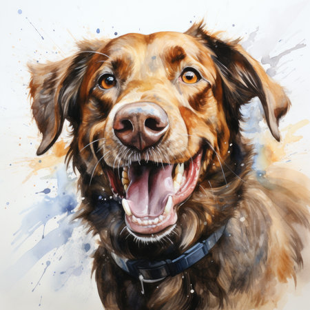 Portrait of a happy dog on a white background.の素材