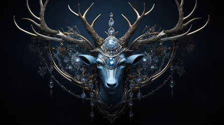 a fantasy deer with horns on a black backgroundの素材