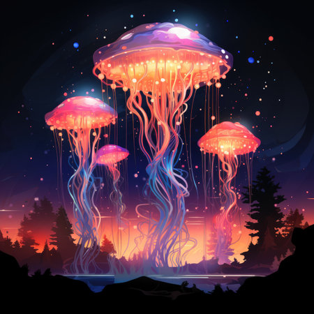 Jellyfish in the night forest.の素材