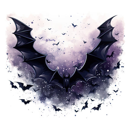 Halloween background with bats and watercolor splash.の素材