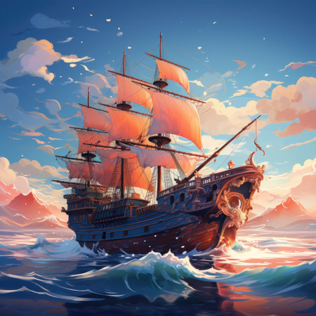Sailing ship in the sea.の素材