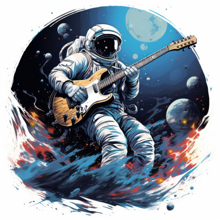Astronaut playing the electric guitar in space.の素材