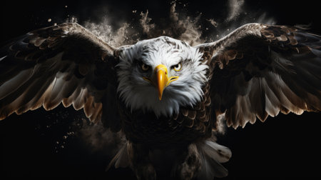 Bald Eagle flying in the dark with dust.の素材