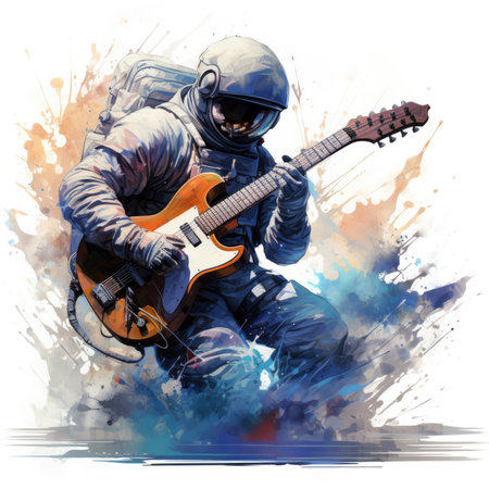 guitar player in action on a grunge backgroundの素材