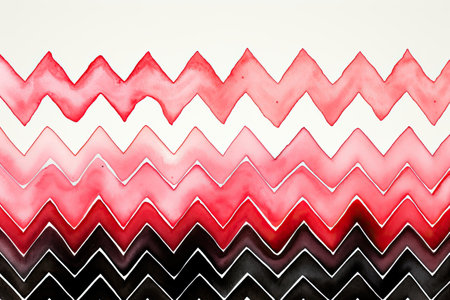 Watercolor zigzag pattern. Red and black stripes on white background.の素材