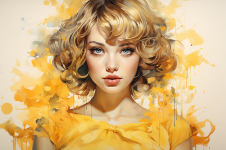 Portrait of a beautiful young woman with blond curly hair and makeupの素材