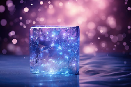 an ice cube on a dark background with bokehの素材