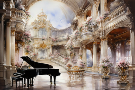 The grand piano in the interior of the theater.の素材