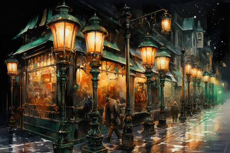Street lights in the old townの素材