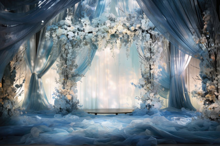 a stage in a fantasy forest with flowers.の素材