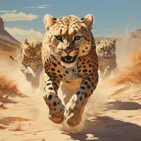 Cheetah running in the desertの素材