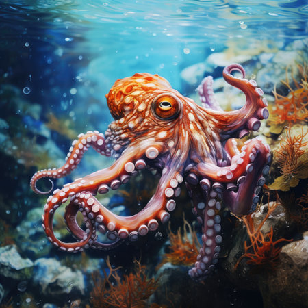 Octopus in the aquarium. Underwater world.の素材