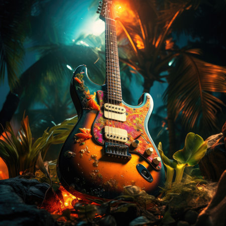 Electric guitar on the background of the night forest.の素材