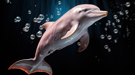 Dolphin floating in the water with soap bubbles.の素材