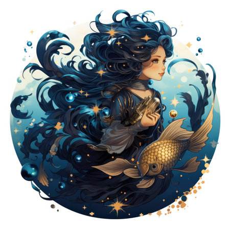 Fantasy beautiful mermaid with goldfish in the sea.の素材