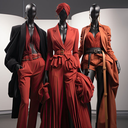 Fashion clothes display on mannequins in store window.の素材