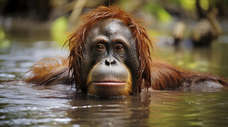 Orangutan in the waterの素材