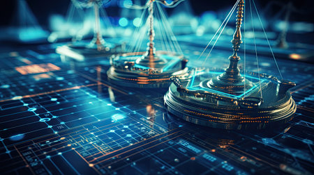futuristic technological background with scales and connection lines.の素材